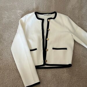 Abercrombie & Fitch White Blazer with Black Trim and Gold Buttons